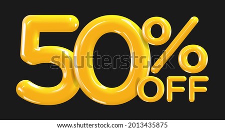 50 percent Off. Discount creative composition of golden or yellow balloons. 3d mega sale or fifty percent bonus symbol on black background. Sale banner and poster. Vector illustration. Royalty-Free Stock Photo #2013435875