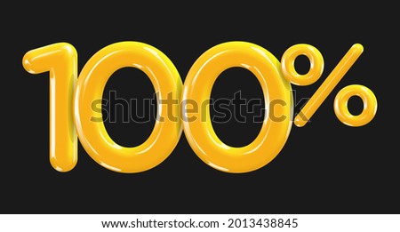 100 percent. Creative composition of golden or yellow balloons. 3d mega sale or hundred percent bonus symbol on black background. Sale banner and poster. Vector illustration. Royalty-Free Stock Photo #2013438845