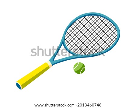 Tennis racket and a ball illustration. Sports equipment on a white background.