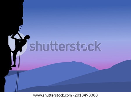 Climber rock mountain silhouette illustration vector design editable, Business teamwork success help concept. Vintage filter.