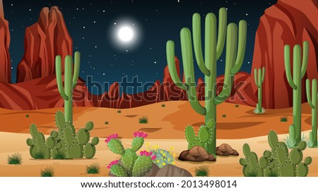 Desert forest landscape at night scene illustration
