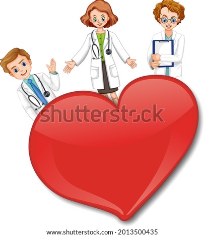Empty big heart banner with many doctors cartoon character illustration