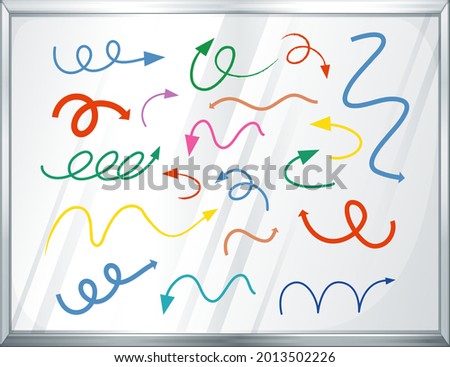 Different types of hand drawn curved arrows on white board illustration