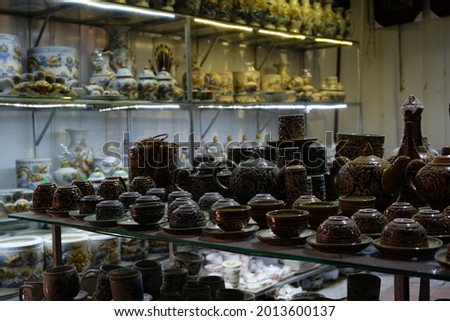Traditional Vietnamese Pottery Kettles and Cups Display