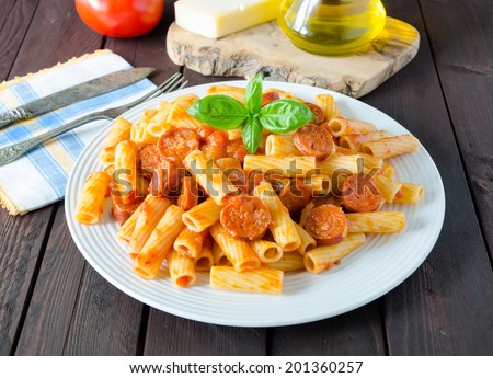 Pasta with Chorizo sausage Royalty-Free Stock Photo #201360257