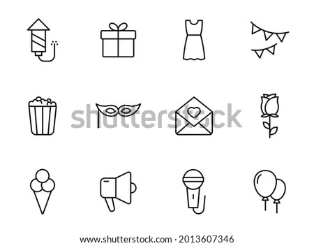 party linear vector icons isolated on white. party celebration icon set for web and ui design, mobile apps and print polygraphy and promo advertising business