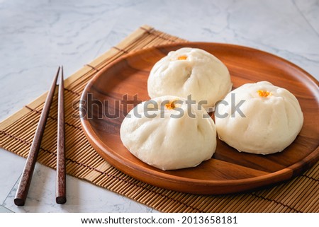Chinese meat buns, Asian streamed buns, stuff minced pork and egg, ready to eat
