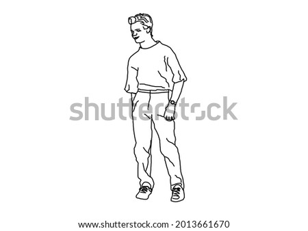 Vector design of sketch of a cool and cool posing teenage boy