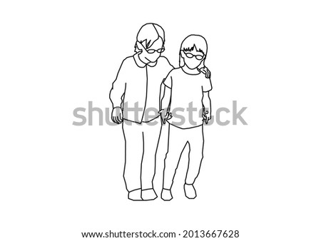 Vector Design Sketch of two children embracing each other