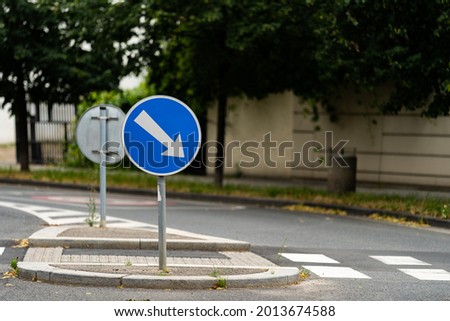 Road sign. Traffic sign for regulation movement on the band. right arrow.