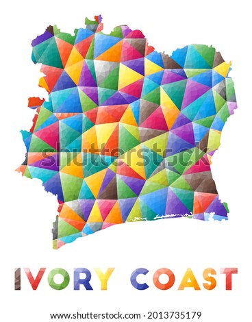 Ivory Coast - colorful low poly country shape. Multicolor geometric triangles. Modern trendy design. Vector illustration.