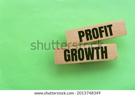Wooden cubes with lettering spelling Profit Growth. Business or Political concept