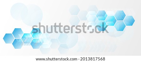 Geometric abstract background with blue and white hexagons. Structure molecule and communication. Science, technology and medical concept. Vector illustration