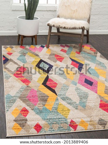 Modern geometry living area interior room rug texture design.