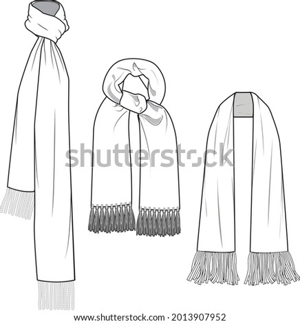 Unisex Scarves Set. Technical fashion scarf illustration. Flat apparel scarf template front and back, white color. Unisex CAD mock-up. Royalty-Free Stock Photo #2013907952