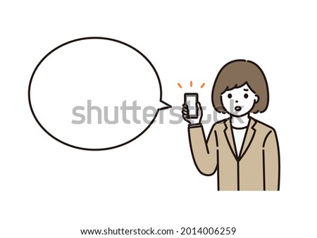 A balloon illustration of a business woman and a woman in a suit who explain while having trouble holding a smartphone