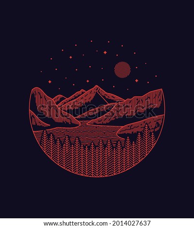 Vector illustration of North Cascades National park in mono line style art for badges, emblems, patches, t-shirts, etc.