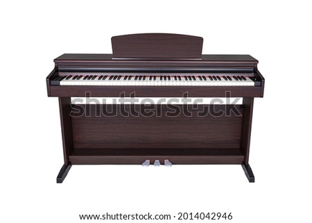 brown wooden modern piano isolated on white background