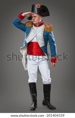 Actor dressed as Napoleon. Historical costume. Royalty-Free Stock Photo #201404339