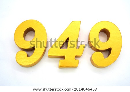   Arabic numerals 949 gold on white background                                