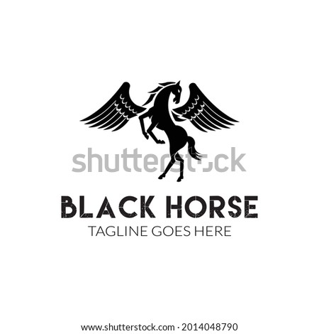 pegasus silhouette black horse with wings for vintage retro company mascot sport livestock logo design vector