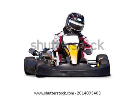 Go Kart Racer Isolated Over White Background.  Kart is Black. Royalty-Free Stock Photo #2014093403