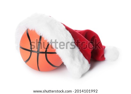 Santa hat with ball for playing basketball on white background