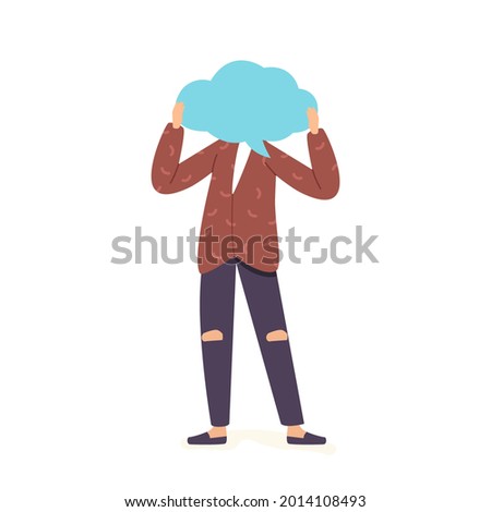 Male Character with Speech Bubble Face Isolated on White Background. Communication with Dialog Speech Cloud. Hipster Man Thinking, Balloon with Empty Space. Cartoon People Vector Illustration