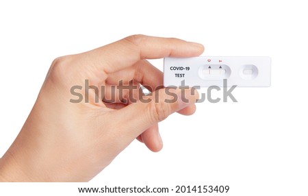 Hand show Coronavirus Covid-19 laboratory self test Quick Antigen Detection Testing fast antibody point of care testing with Positive result Royalty-Free Stock Photo #2014153409