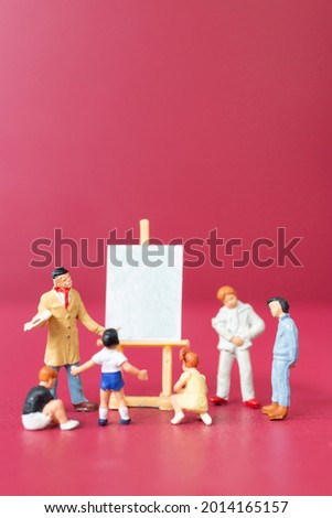 Miniature people art painting class with school children , Education concept