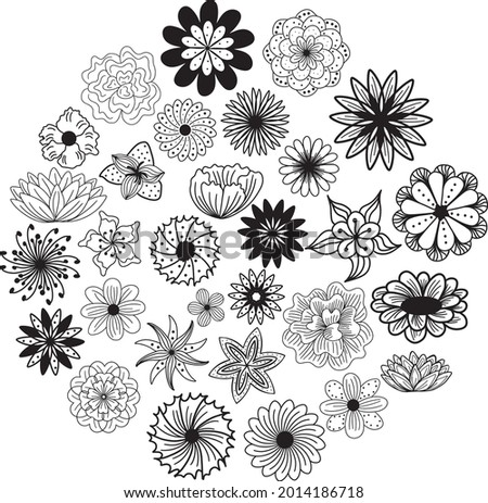 Set unusual beautiful vector hand-drawn flowers. Flowers can be used for plotter, cutting, scrapbooking and other creativity. 