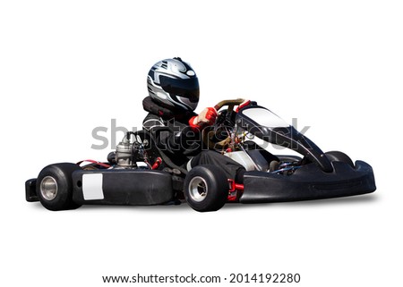 Go Kart Racer Isolated Over White Background.  Kart is Black. Side View. Royalty-Free Stock Photo #2014192280
