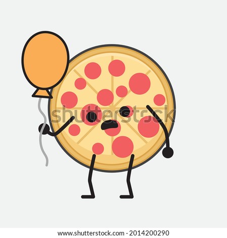 Vector Illustration of Pizza Character with cute face and simple body line drawing on isolated background