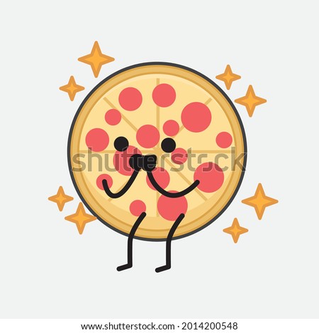 Vector Illustration of Pizza Character with cute face and simple body line drawing on isolated background