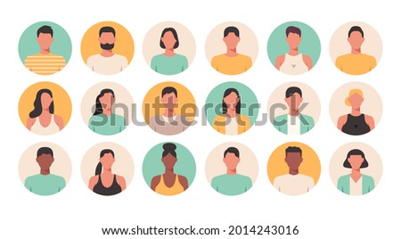 People portraits of faceless males and females, men and women face avatars isolated at round icons set, flat vector illustration Royalty-Free Stock Photo #2014243016