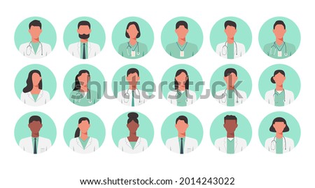 People portraits of faceless males, females doctor and nurse, men and women face avatars isolated at round icons set, flat vector illustration Royalty-Free Stock Photo #2014243022