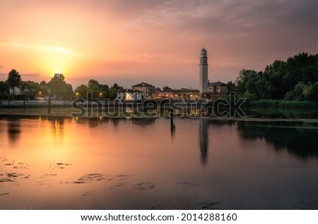 An amazing sunset on the riverside, Treviso, Italy