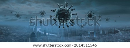 coronavirus alpha and delta of Covid19 spread in the air of Bangkok city. background image for illustrating medical articles. abandoned city caused by a deadly virus and plague epidemic.  Concept of Royalty-Free Stock Photo #2014311545