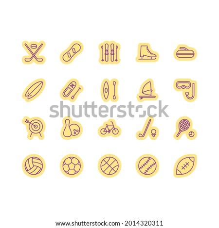 Sport Equipment flat line icons set. Sports Games Equipment and activities. Simple flat vector illustration for store, web site or mobile app.