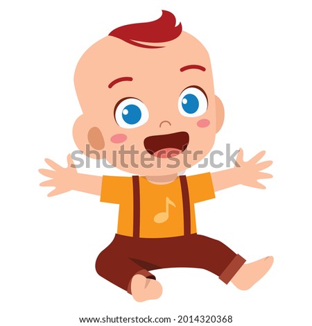 Cute baby boy is with happy face expression. Vector graphic illustration. Individually on a white background