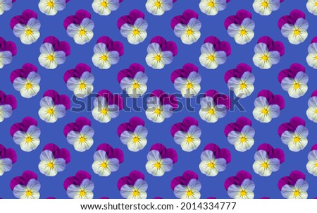 Beautiful pansy flowers. Blooming pansies seamless pattern. Floral natural background. 