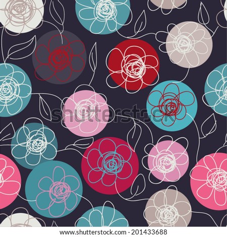 Seamless flowers pattern. Colorful flowers on a dark background
