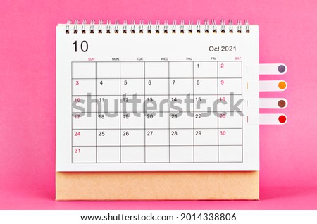 October 2021 calendar on pink background. Royalty-Free Stock Photo #2014338806