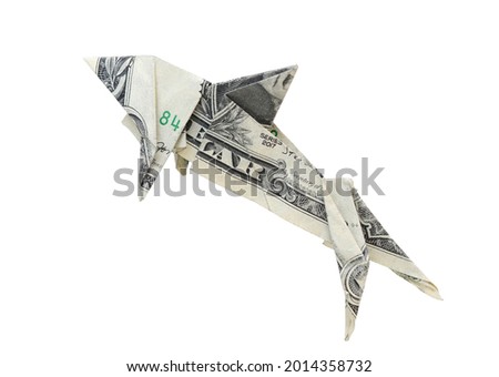 Origami dollar shark fish, with clipping path