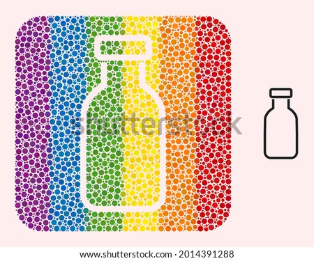 Dotted mosaic empty vial stencil pictogram for LGBT. Rainbow colored rounded square mosaic is around empty vial carved shape. LGBT rainbow colors. Vector empty vial combination of round dots.