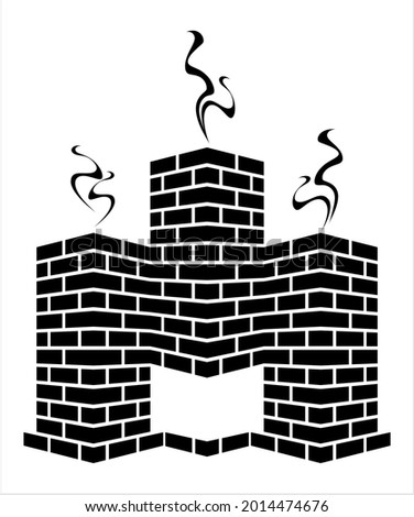 Brick Chimney Icon Design With Snow And Smoke Vector Art Illustration