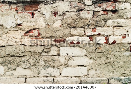 Damaged Old White Wall with Cement, Bricklaying