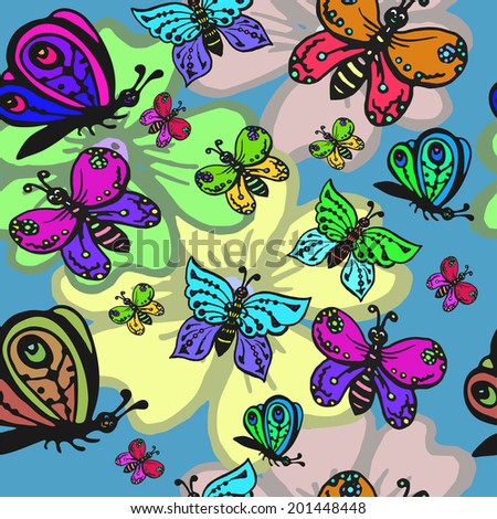 seamless pattern with decorative butterflies on flowers 