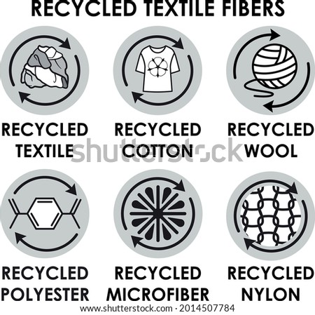 Recycled textile fibres icons. Eco fabric fibers cotton, wool, polyester, nylon, microfiber symbol Royalty-Free Stock Photo #2014507784