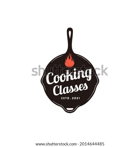 Vector Cooking Class logo. Vintage old skillet cast iron logo design restaurant	 Royalty-Free Stock Photo #2014644485